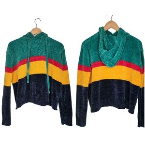 QED London Colorblock Chenille Pullover Hooded Top Size S New With Tags